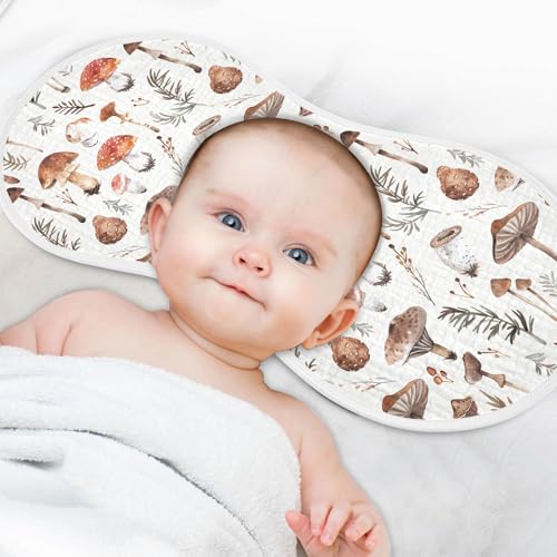 Image of Muslin Baby Burp Cloths Set of 4, Soft Absorbent Simple Wild Mushrooms Muslin Washcloths, Bibs, Face Towel for Newborn Boys Girls, 22 x 11 Inch