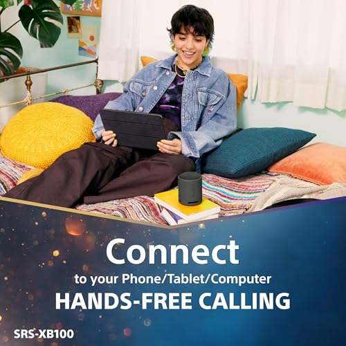 Image of Sony SRS-XB100 Wireless Bluetooth Portable Lightweight Super-Compact Travel Speaker, Extra-Durable IP67 Waterproof & Dustproof, 16 Hrs Batt, Versatile Strap, Extra Bass & Hands-Free Calling-Black