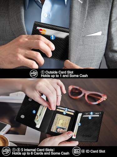 Wallet for Men, Works with Apple Find My, Wallet Tracker, Trifold Leather Card Wallet, Minimalist Front Pocket Wallet for Men, RFID Blocking, Multi Card Slots, Credit Card Holder, Carbon Black — view 2