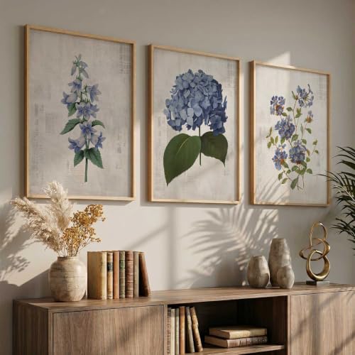 Image of kotart Home Decor Floral Painting Decorative Wall Art | Aesthetic Poster With Frame For Living Room Bed Room Hotel Wall Decor Digital Reprint Set of 3 (13X17 inch)
