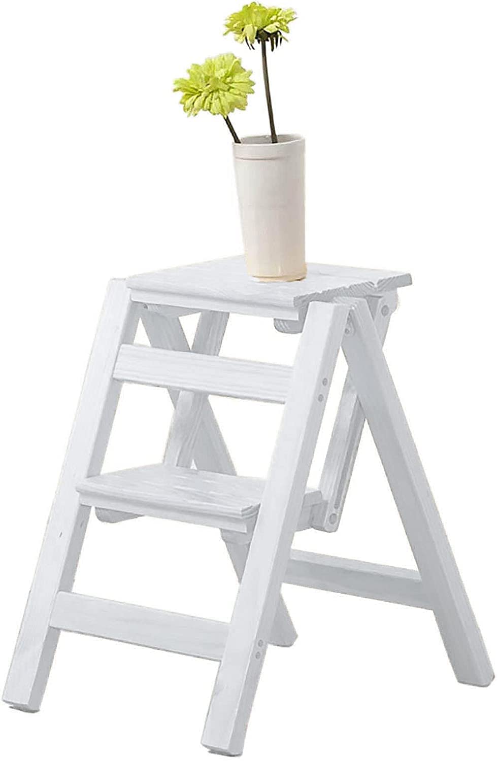 Cxvhsertwr White Ladders For Home, Ladder Chair Folding Wooden 2 Step Stool Portable(White)