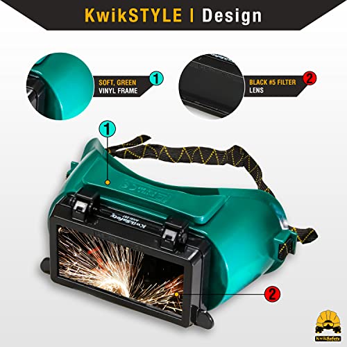 Image of KwikSafety - Charlotte, NC - EAGLE EYES Welding Goggles Flip-Up [ANTI-FOG Snug FIT] Shade 5 + Shade 10 Industrial ANSI Ventilation Safety Plasma Jet MIG Torch Flame Cutting Gas Oxy-Acetylene /Green