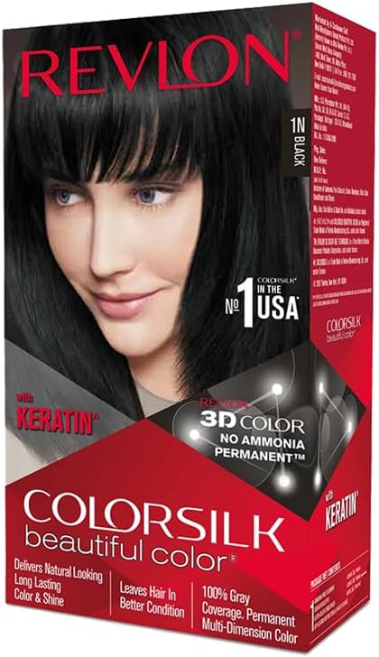 ColorSilk Permanent Hair Color For Women, Salon Like Hair Colour at Home with 100% Grey Coverage | Pro-Keratin & No Ammonia | Up to 8 Weeks of Colour | Shade - Black 1N (Pack of 1)