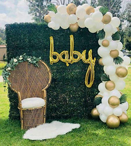 baby shower decorations neutral, 85 gold, white and clear balloon arch garland, 16 ft arch, baby balloons, gold baby shower decorations, gender neutral baby shower decorations, boho baby shower