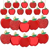 JULMELON 36PCS Back to School Ornaments, Apple-s Tree Decorations Red Apples Hanging Ornaments with Rope for First Day of School Party Classroom Supply