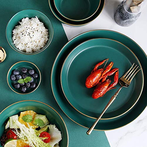 Ceramic Cookware Set,Nordic Matte Dark Green Emerald Gilt Housewares Steak Plate Malachite Green Hotel Porcelain Bowl (Color : 4.5 Rice Bowl)