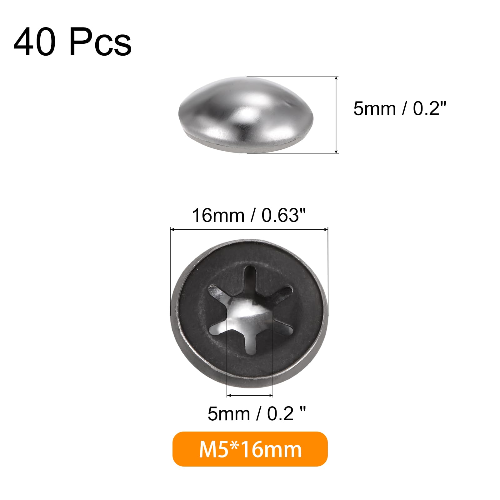 QUARKZMAN 40Stk 65Mn Stahl Push on Push Mutter Kappen 0.2" Achse Push Mutter Befestigungselement für Hand Lastkraftwagen Rasenwagen Wagen und Rollwagen Behälter M5 x 16mm