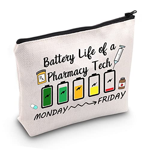 JXGZSO Funny Battery Life of a Pharmacy Tech Humor Makeup Bag Pharmacy Gift Pharmacist Cosmetic Bag (Battery Life Pharmacy T B)