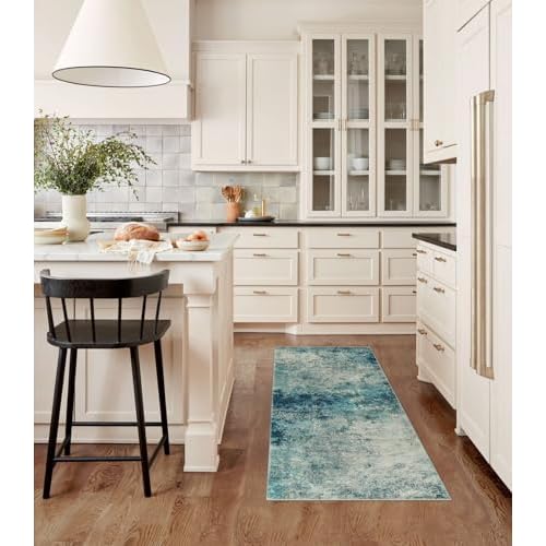 Lahome Modern Abstract Runner Rug with Rubber Backing - 2x6 Washable Rug Runners for Hallways Non Slip, 6 Ft Long Accent Carpet for Bathroom Kitchen Bedroom Entryway,Blue/Grey 2' x 6' Blue/G
