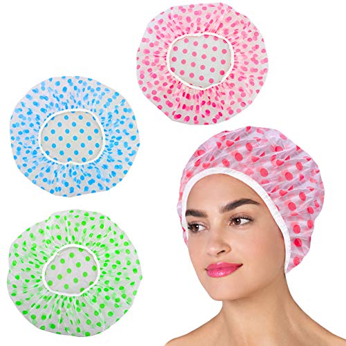 Shower Caps, Waterproof Bath Cap, Reusable Shower Caps, Environmental Protection Hair Bath Caps, 3 Pieces
