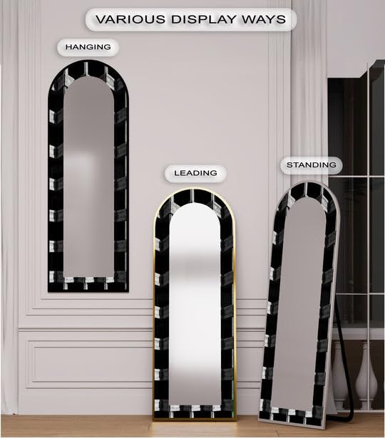 Urban Concrete Vision - Specchio da pavimento astratto ad arco a lunghezza intera, 50,8 x 160 cm (larghezza x altezza), con cornice nera e cornice argentata