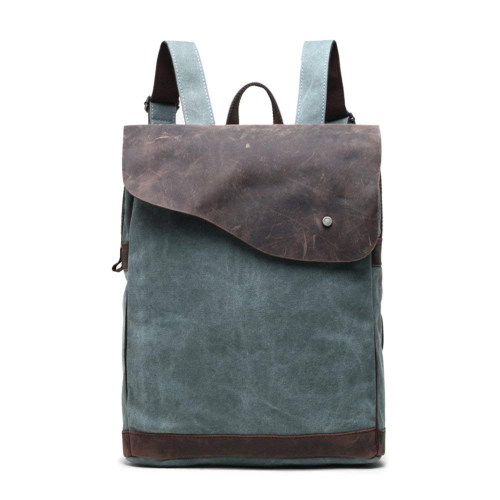 FromKaraze 78 Canvas Backpack With Leather Accents - Durable Light Blue & Brown Daypack For Men & Women