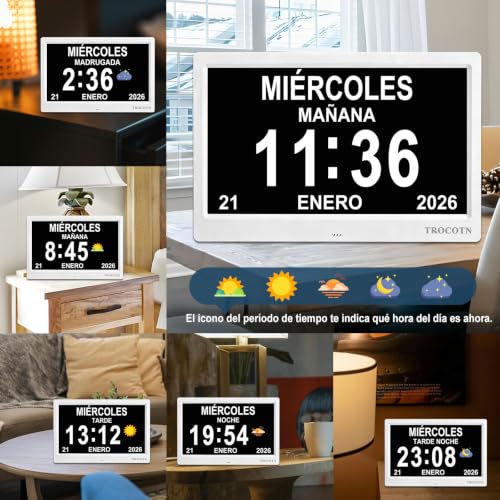 Miniatura 4 de Trocotn Reloj Digital De 10 Pulgadas, Calendario, Pantalla Grande, Reloj Despertador, Reloj De Pared Blanco