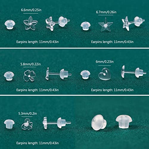 DaKuan 15 Pairs Plastic Earrings - 5 Styles, Soft Rubber Back, Sensitive Ears, Clear4