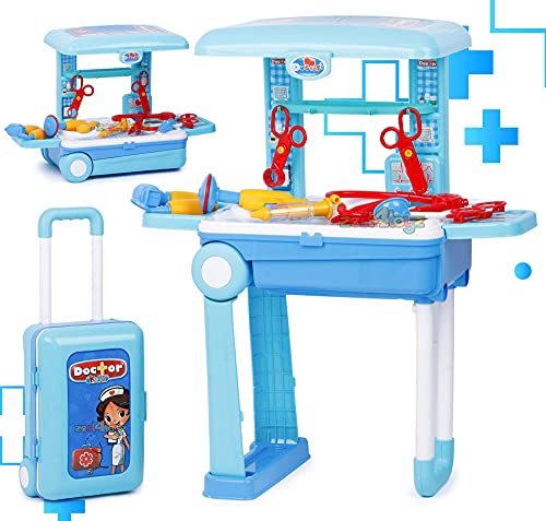Image of Zest 4 Toyz Doctor Set for Kids Girls with Foldable Suitcase Doctor Playset Doctor Kit Toy for Kids Toys Pretend Play Toys Birthday Gifts for Girls & Boys 3+ (Blue)
