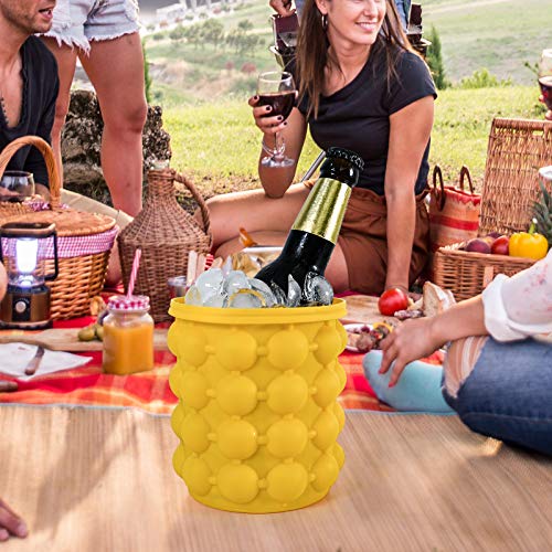 ALLADINBOX Ice Cube Mold Ice Trays, Large Silicone Ice Bucket, (2 in 1) Ice Cube Maker, Round,Portable (Yellow)