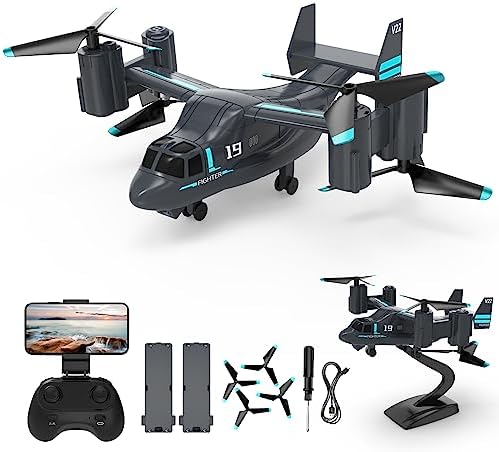 LMRC LM19 Remote Control Airplane with HD Camera for Adults and Kids, V-22 Osprey RC Plane, Easy & Ready to Fly Rc Drone, RC Quadcopter Drones, WiFi Live Video, 2 Modular Batteries