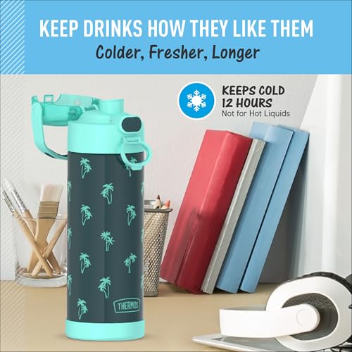 Image of THERMOS FUNTAINER 16 Ounce Stainless Steel Vacuum Insulated Bottle with Wide Spout Lid, Palm Trees