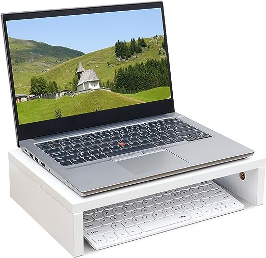 ALBANIO Wooden Monitor Stand Computer Monitor Riser Shelf Organizer Monitor Stand Mount for Desk Tables Office Home Studio Study Table (30×20×11 cm) (White)