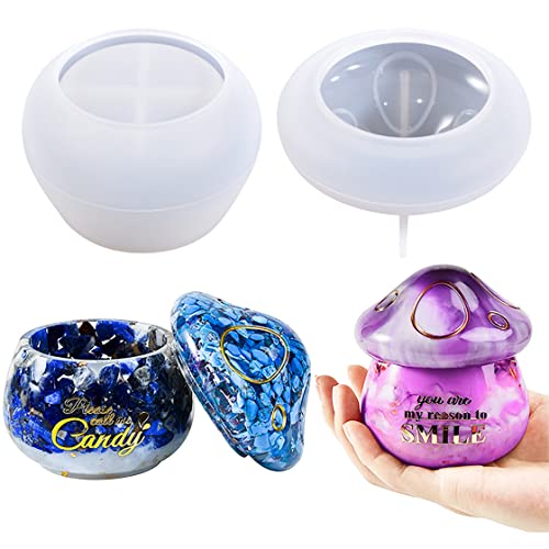 HyzaPhix 2 Stück Pilz Silikonform Dose Mit Deckel, Resin Gießharz Formen Silikon Aufbewahrungsbox Gießform Silikonform Epoxidharz Vorratsdosen Für Kerzenhalter, Schmuckbox,pinselhalter Cover