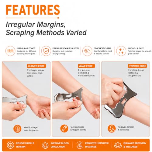 Image of Livronic Premium 304 Stainless Steel Gua Sha Muscle Scraper Tool for Myofascial Release | Soft Tissue Massage & Lymphatic Drainage Tool | Physical Therapy Massage Tool for Pain Relief, Muscle Recovery & Deep Tissue Therapy