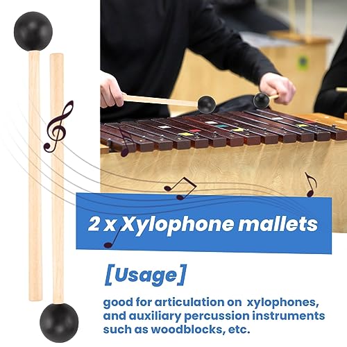 Soaying 2Pcs Soft Rubber Sticks Wood Handle Bell Mallets for Glockenspiel Xylophone Bell Music Instruments Parts Black