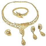Yulaili African Bride Jewelry Set Necklace Earrings Bracelet and Ladies Wedding Dubai Indian Jewelry Set Rings in Roman Gold (gold)