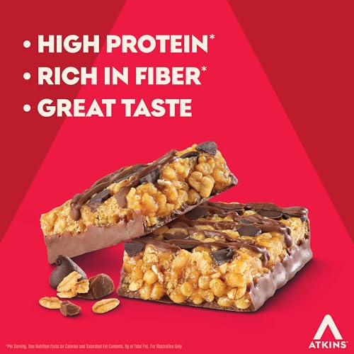 Image of Atkins Chocolate Chip Granola Protein Bar, High Fiber, Low Sugar, 17g Protein, 3g Net Carb, High Protein Bars, Keto Friendly, 12 Count