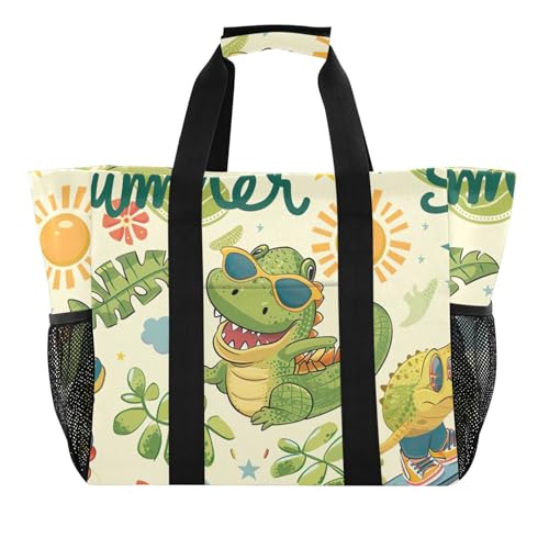 Grand sac de plage motif alligator en toile imperméable de qualité
