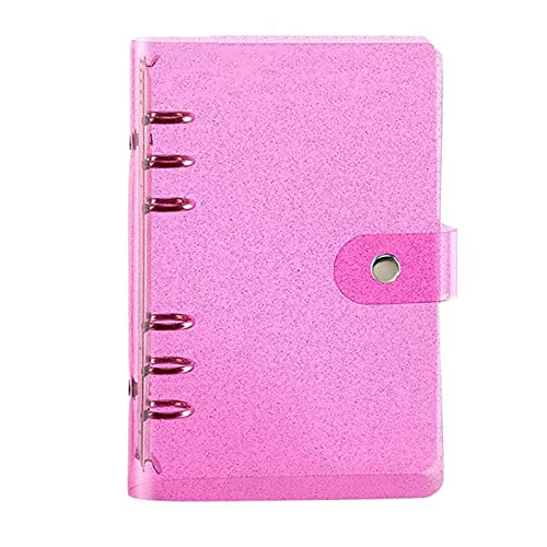 Carpeta de anillas A5, carpeta de anillas de PVC suave con 6 orificios con purpurina, carpeta de papel recargable, carpeta de cuaderno color rosa Cover