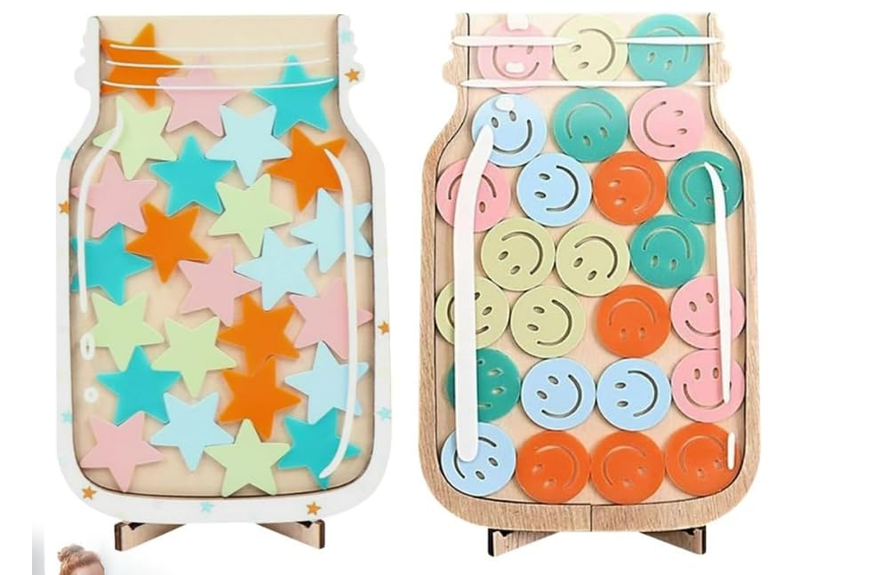 2Pack Reward jar, Reward Jar with Star Tokens Magnetic, Smiley Face ...