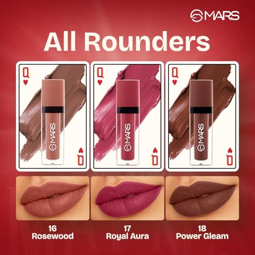 Image of MARS Queen of Mattes Liquid Lipsticks Box Set of 3 (13.5 ml) (ALL ROUNDER) | Smudgeproof & Transferproof | Intense Swipe Pigmentation | Long-Lasting Wear