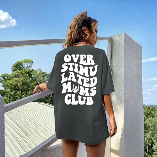 Image of Yuyiify Oversized Tshirts for Women Mama Overstimulated Cool Moms Club Skeleton Shirt Funny Mom Graphic Tees Top