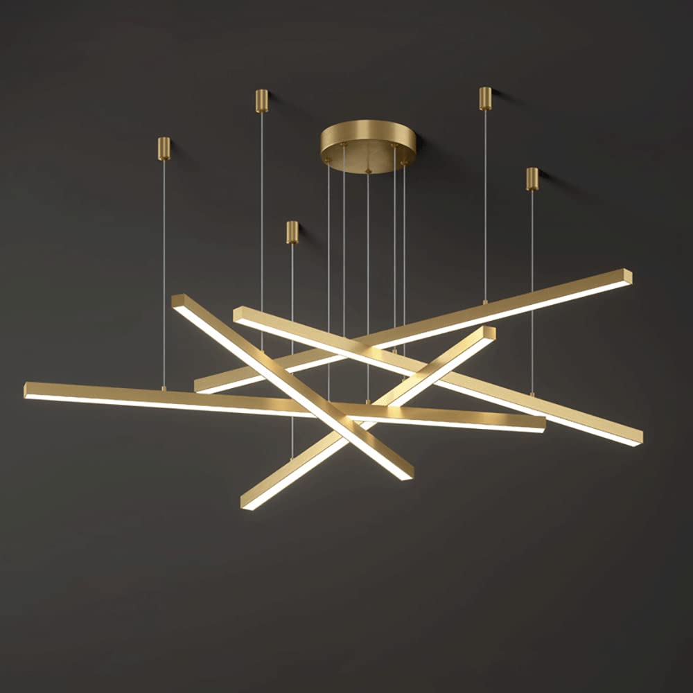 Lustre moderne à LED linéaire en métal doré brossé 6000K pour îlot de cuisine