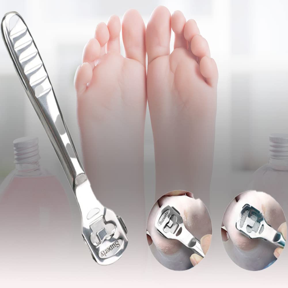 Rallador de Pie Pedicura, Cuchillos de Pedicura Multifuncional, Herramienta de Cuidado de Pies, Profesional Pedicura Kit Herramientas con 10 Cuchillas Plata