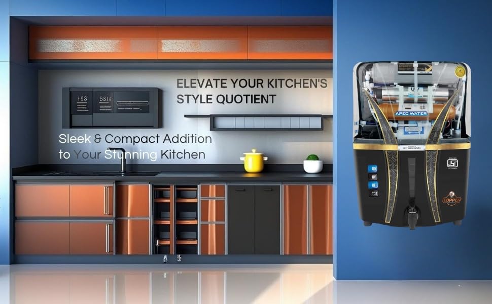 Image of Apec Water Copper Filter, RO Water Purifier with 10 Stage Purification Filtration, UV, UF, TDS Adjuster and 12 Liter Large Storage Tank Black 12L