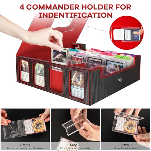 Image of Gomyrod Card Storage Box 3200+ MTG Deck Box with 30 Colorful Divider, 4 Row Commander Trading Card Cases with Portable Handle & Display Windows, Fits for MTG /TCG /Magic Cards, Patented Design