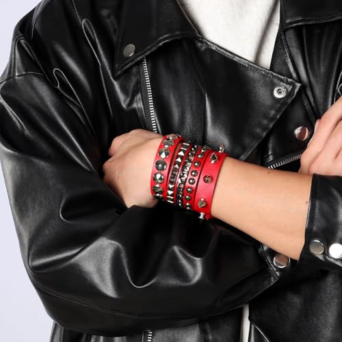 Set de 3 pulseras punk de cuero para hombre y mujer miniatura 5