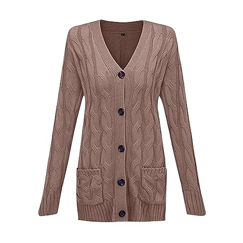 Fall Cardigans for Women Long Sleeve Chunky Cardigan Sweaters Button Down Open Front Cable Knit Cardigan with Pocket3