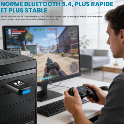 Dongle Bluetooth 5.4, Cle Bluetooth pour Pc, USB Adaptateur Bluetooth, Cle Bluetooth pour Clavier Souris Casque Manette De Jeu Enceinte Écouteurs Plug Play sous Windows 11/10/8.1/7 – vue 6