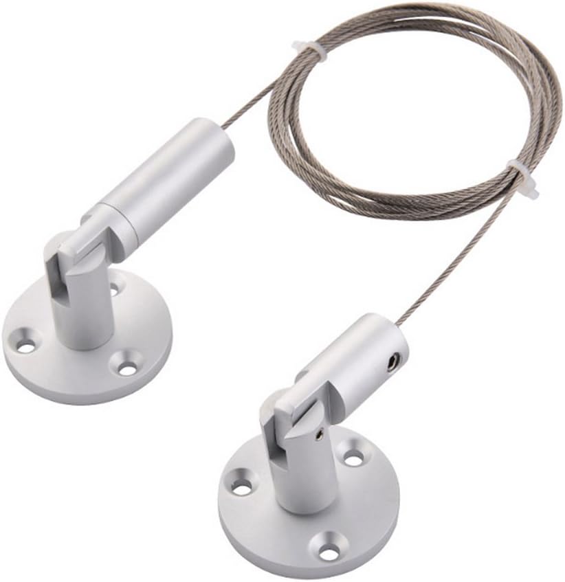 Wall Cable System Kit with 2 fixtures and 3m Long Steel Cable for Ceiling Hanging Cable System (Pack/2units) -Satin Silver