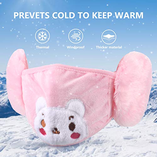 Syhood 3 Pieces Winter Kids Balaclava Face Covering with Earmuffs Cold Weather Ear Warmer Cute Cartoon Ear Muffs for Girls Boys2
