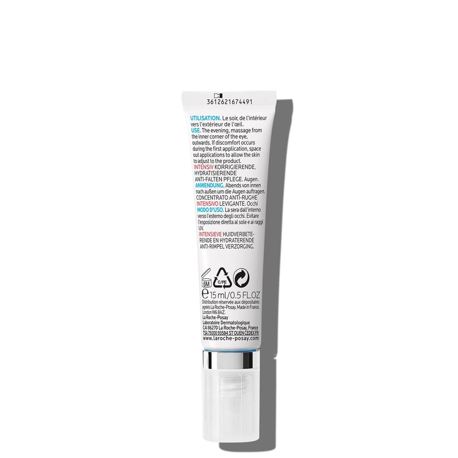 La Roche Posay Tratamiento Anti-arrugas Intensivo para el Contorno de Ojos, Corrector, Regenerador y Unificador, Fórmula con Retinol, Neurosensina y Adenosina, Redermic Retinol, 15 ml