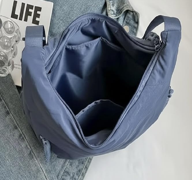 Image of GLOSSY Nylon Crescent Crossbody Sling Bag For Women and Girls, 3 Zippers, Lightweight, Travel and Casual use