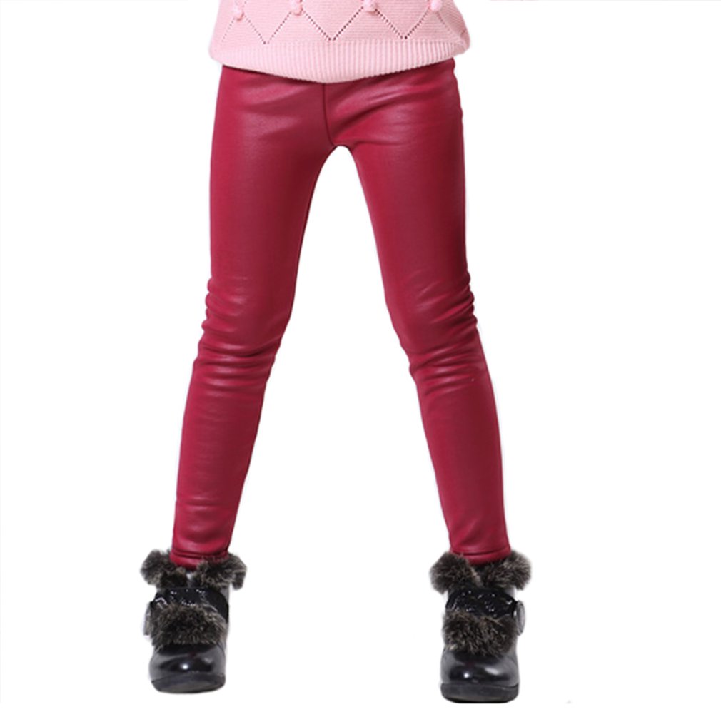 Swtddy Kids Winter Warm Leggings Stretch Girls Faux Leather Fleece Pants  Thick Trousers