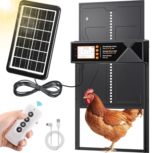 Rsaoty Hühnerklappe Solar,Upgrade-Größe Automatische Hühnerklappe Solar,Automatische Hühnerklappe Solar mit Zeitschaltuhr, Lichtsensor,Fernbedienung,Intelligenter Einklemmschutz