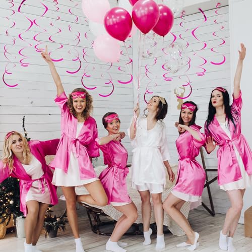 Image of 24 PCS Hot Pink Hanging Swirl,Fuschia Sparkle Ceiling Hanging Decorations, Plastic Streamer Party Decorations with Double-Swirls and Single-Swirls for Birthday Decorations,Hawaii,Summer