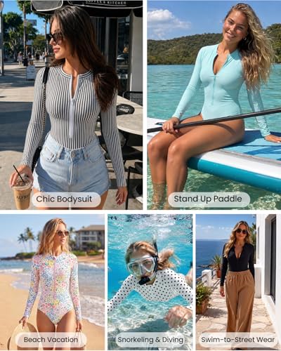 Image of Century Star UPF 50+ Long Sleeve Swimsuits for Women - Rash Guard Modest High Neck Surf One Piece Full Coverage Bathing Suit