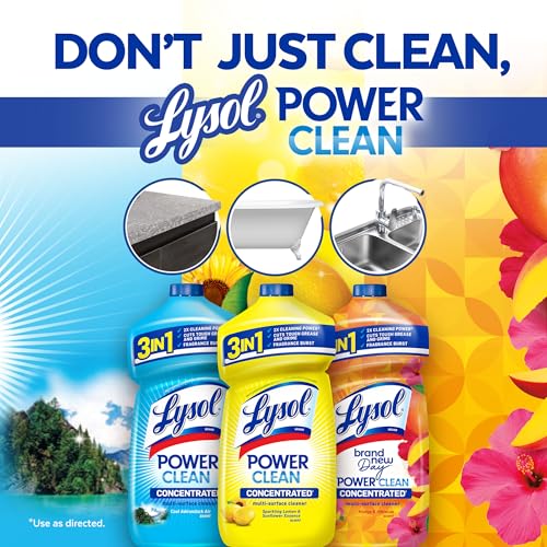 Bundle of LYSOL Power Clean Multi-Surface Cleaner, 2x Concentrated Pour 3x28oz, Cool Adirondack scent, Sparkling Lemon & Sunflower Essence scent, Mango & Hibiscus - Image 5