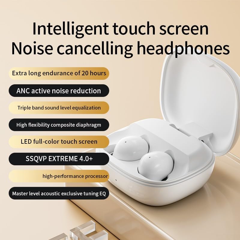 Experiencia de sonido envolvente con auriculares inalámbricos ANC, pantalla inteligente (negro sin tarjeta)